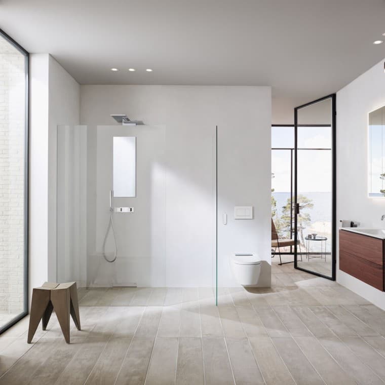 A luxurious bathroom with a walk-in shower A luxurious bathroom with a walk-in shower
