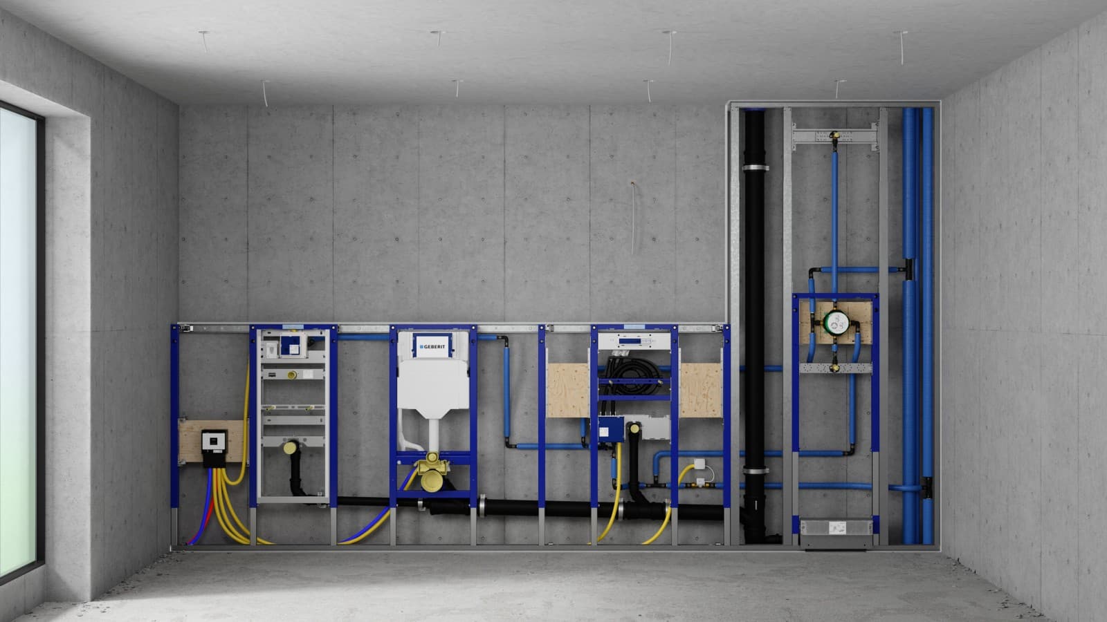 Geberit Duofix prewall installation and cisterns in a system wall Geberit Duofix prewall installation and cisterns in a system wall