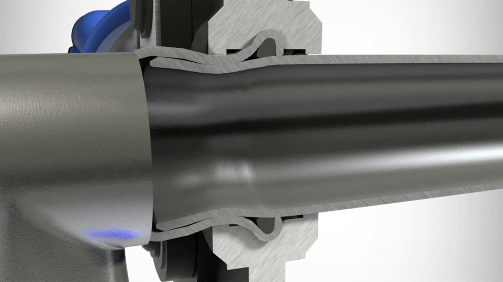 Step 2: The system pipe is reshaped during the pressing procedure Step 2: The system pipe is reshaped during the pressing procedure