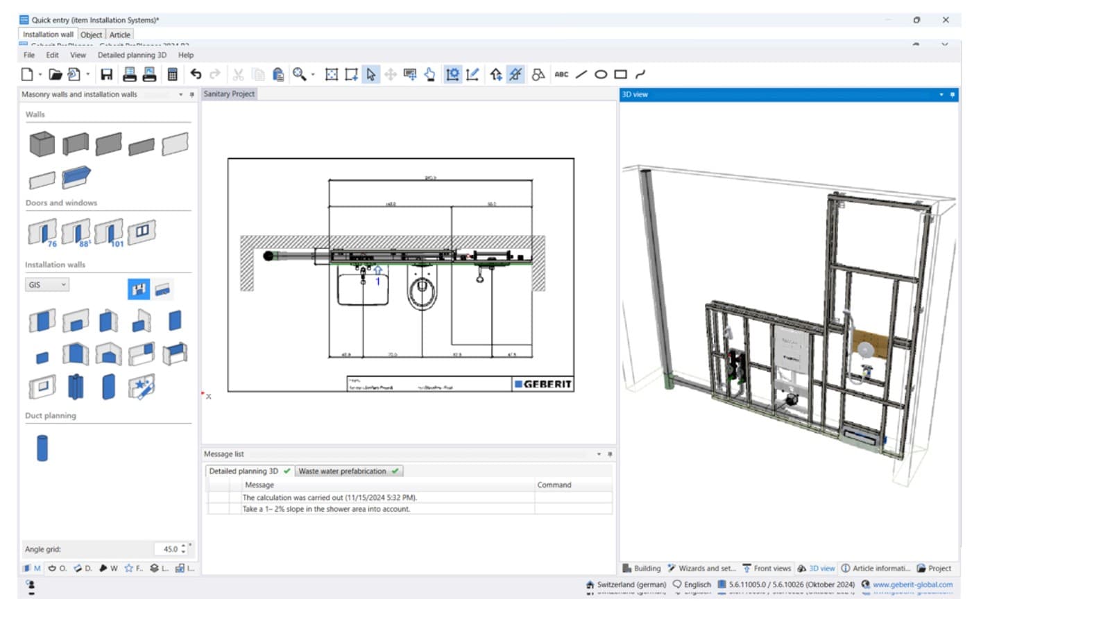Detailed planning 3D in Geberit ProPlanner Detailed planning 3D in Geberit ProPlanner