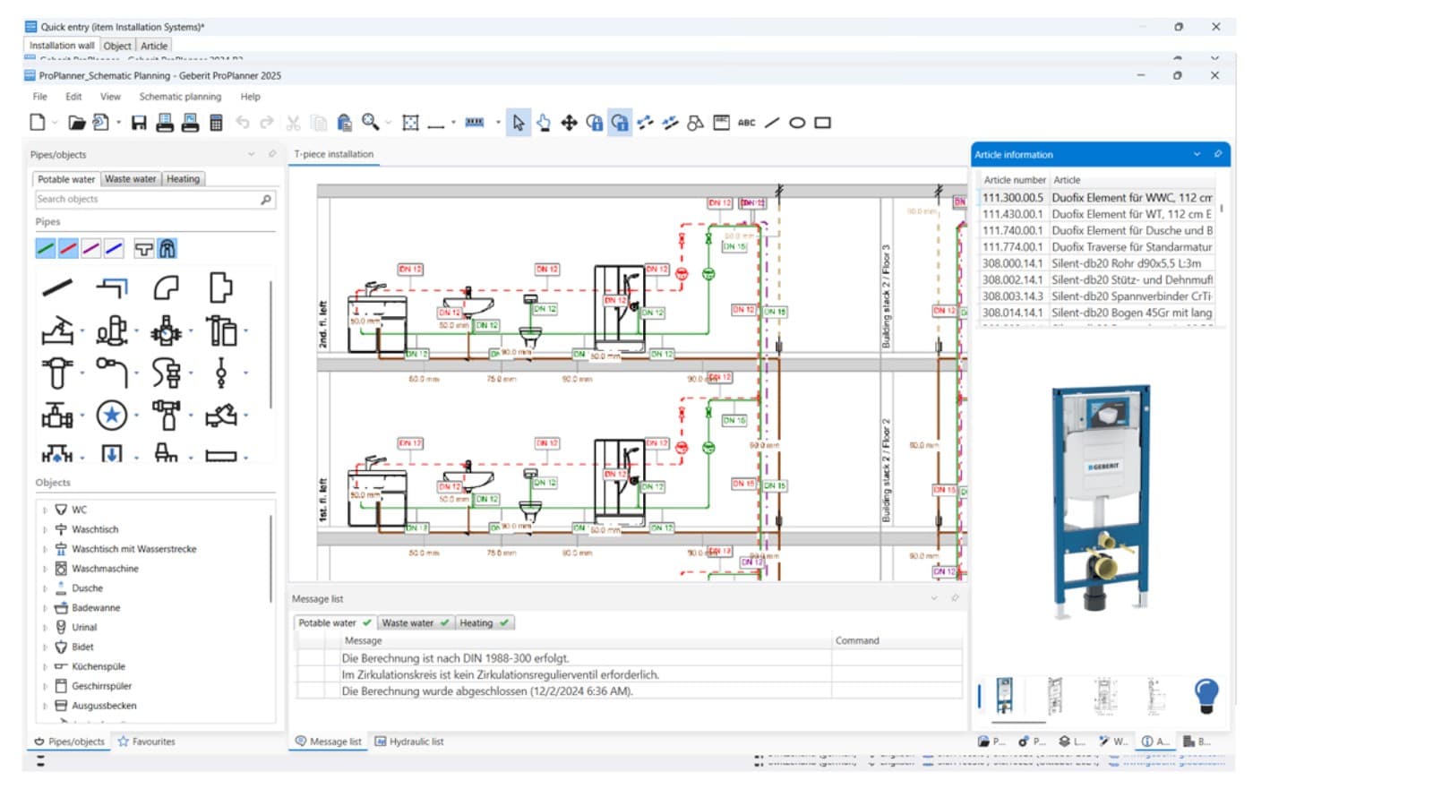 Schematic planning in Geberit ProPlanner Schematic planning in Geberit ProPlanner